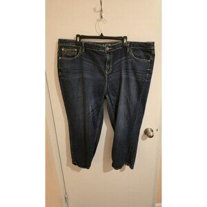 Apt 9 Capri Jeans Womens 22W Blue Straight Leg Denim Cuffed Rhinestone Bedazzle